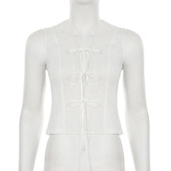 Self tie hollow out v neck ribbed solid cut out top