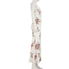 V neck self tie flower print cami maxi dress