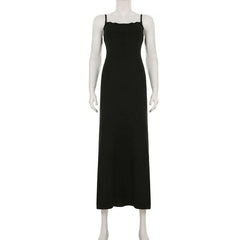 Square neck lace hem backless cami midi dress