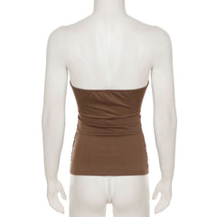 Ruched lace hem backless tube top