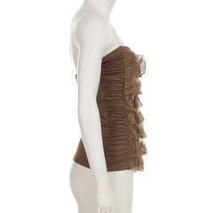 Ruched lace hem backless tube top