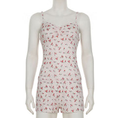 Ruched v neck flower print low rise cami pant set