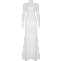 Ruched mesh patchwork solid tube maxi dress