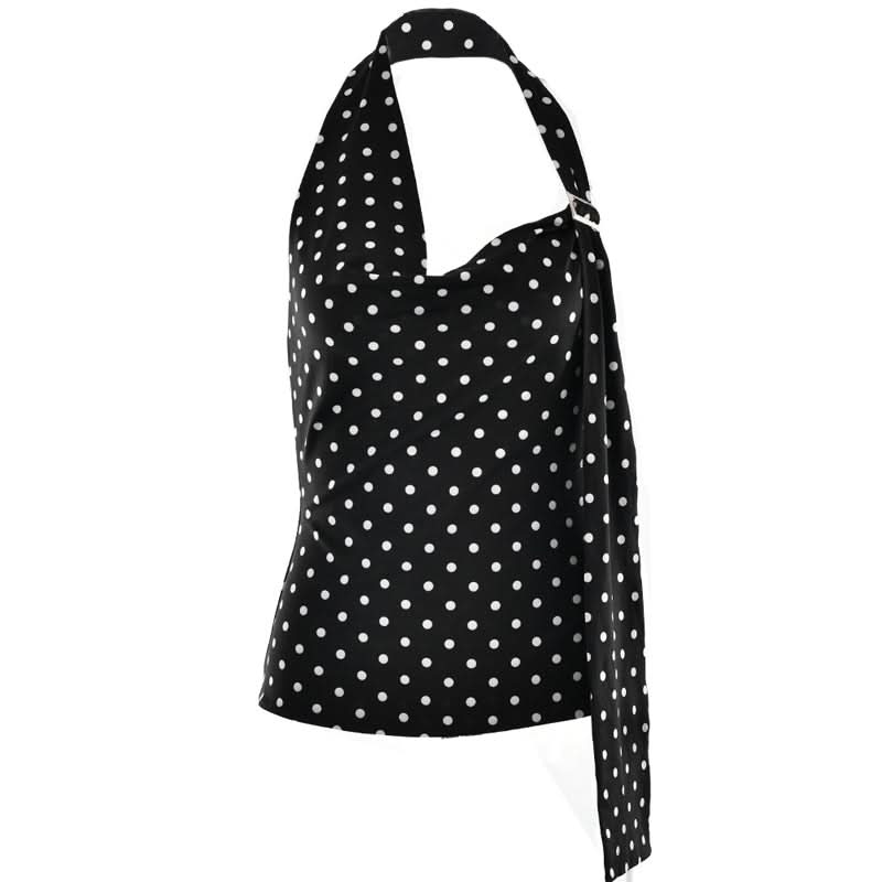 Polka dot halter buckle backless top