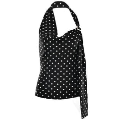 Polka dot halter buckle backless top