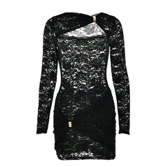 Long sleeve hollow out ruched cut out mini dress