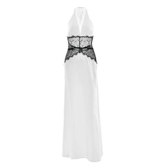 Halter lace patchwork backless maxi dress