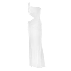 One shoulder ruched hollow out cut out maxi dress