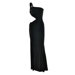 One shoulder ruched hollow out cut out maxi dress