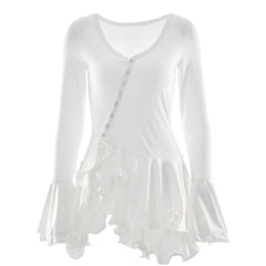 Long flared sleeve ruffle button mini dress
