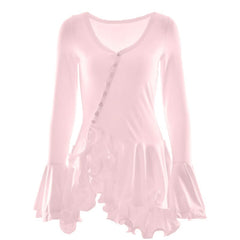Long flared sleeve ruffle button mini dress