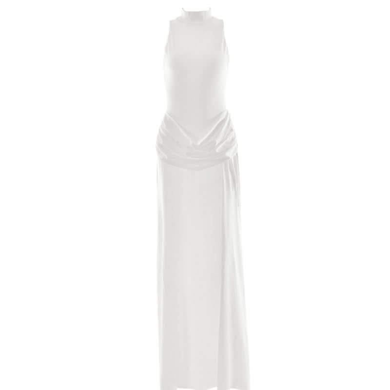 Sleeve zip-up high slit ruched maxi dress
