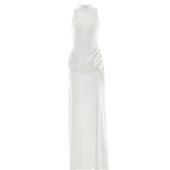 Sleeve zip-up high slit ruched maxi dress