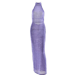 Glitter backless halter slit maxi dress