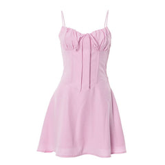 Self tie v neck ruched zip-up cami mini dress