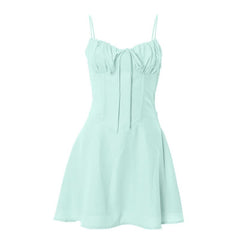 Self tie v neck ruched zip-up cami mini dress