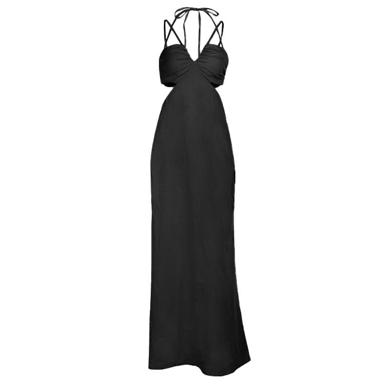 Cross front self tie v neck smocked maxi dress