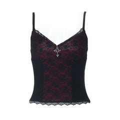 Lace hem v neck backless cami top