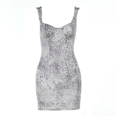 Leopard print v neck backless tank mini dress