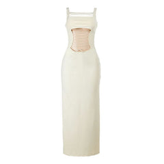 Hollow out square neck lace up cami cut out maxi dress