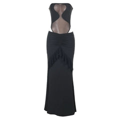 Mesh button ruched ruffle tube skirt set