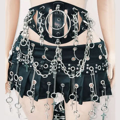 O ring PU leather rivet applique v neck top