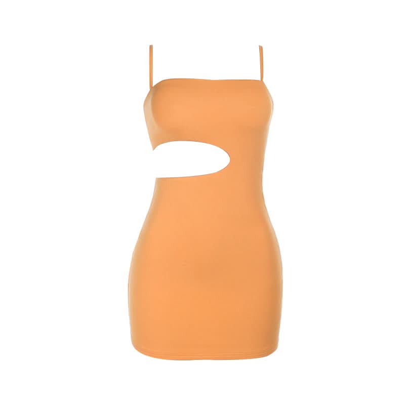 Square neck hollow out cami cut out mini dress