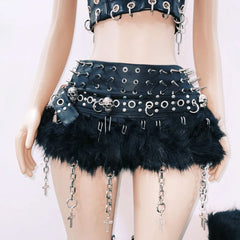 Hollow out o ring v neck rivet applique cut out top