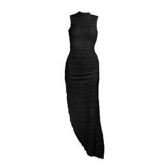 Hoodie Irregular slit crewneck ruched midi dress