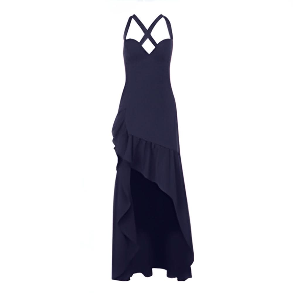 Cross back self tie v neck irregular zip-up midi dress