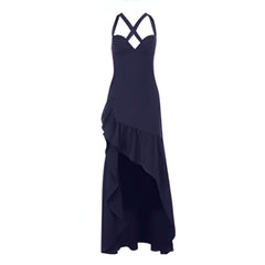 Cross back self tie v neck irregular zip-up midi dress