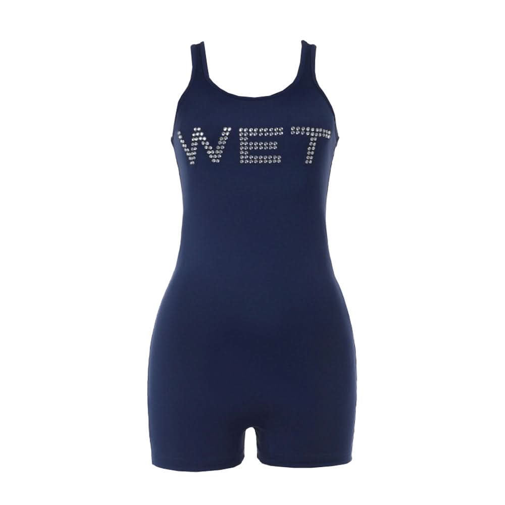 Beaded letter u neck tank romper