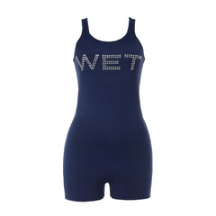 Beaded letter u neck tank romper