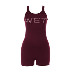Beaded letter u neck tank romper