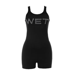 Beaded letter u neck tank romper
