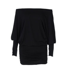 Long sleeve off shoulder ruched mini dress