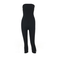 Backless solid corset slit jumpsuit