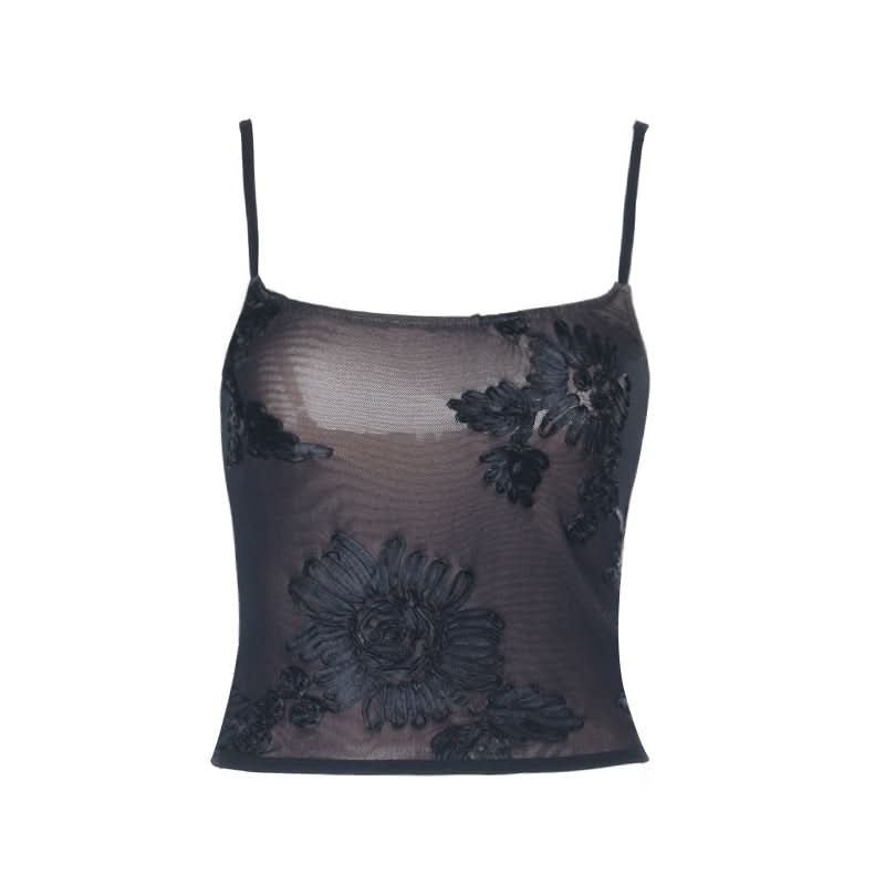 U neck flower pattern mesh cami top