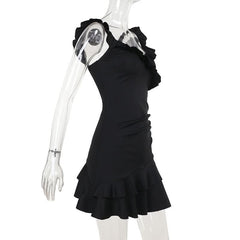Ruffle v neck ruched irregular mini dress