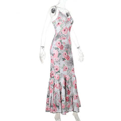 Cross back flower print u neck spaghetti strap maxi dress