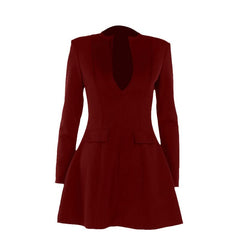 Long sleeve v neck zip-up solid mini dress