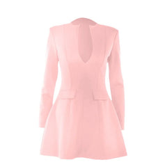 Long sleeve v neck zip-up solid mini dress