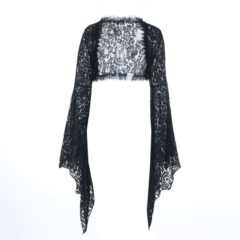 Long flared sleeve ruffle hollow out shrug cut out top