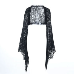 Long flared sleeve ruffle hollow out shrug cut out top