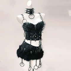 Rivet skull applique o ring cami top