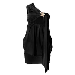 One shoulder ruched irregular solid mini dress