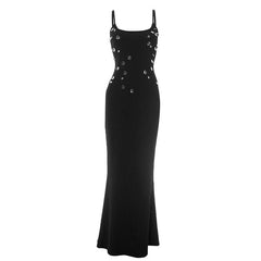 U neck ribbed backless cami maxi dress