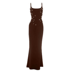 U neck ribbed backless cami maxi dress