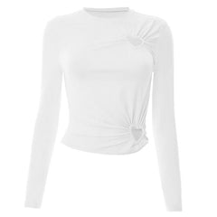 Long sleeve hollow out crewneck ruched cut out top