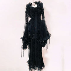 Long sleeve flower applique lace hem shrug maxi dress